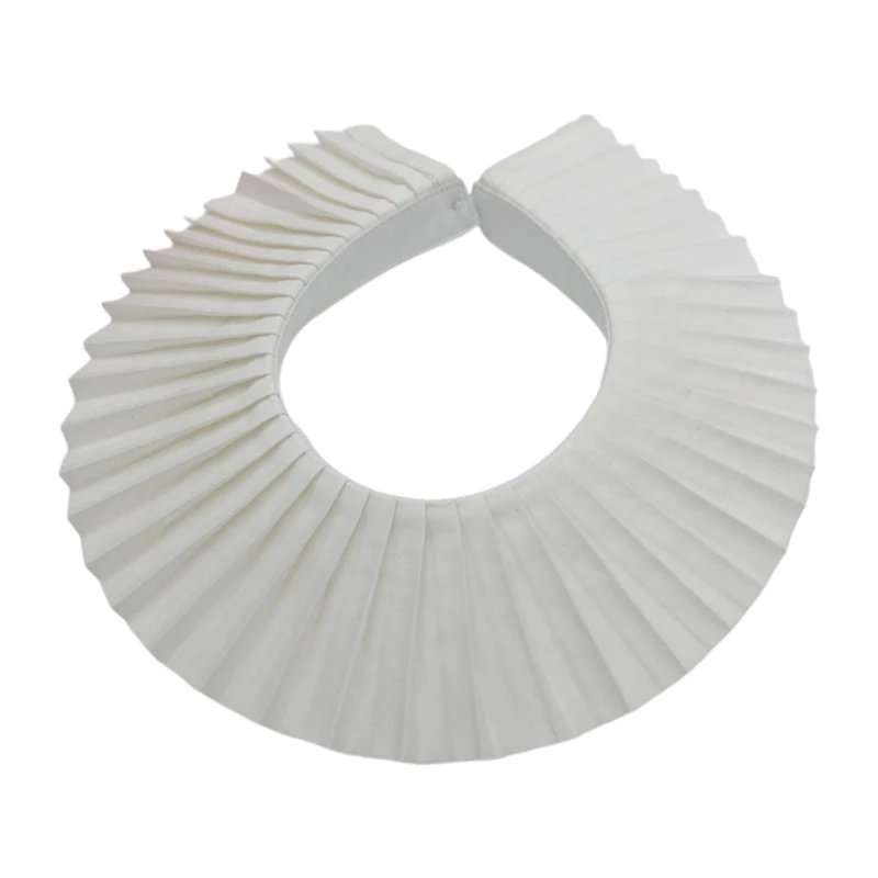 

Women Pleated White False Fake Collar Faux Pearl Button Detachable Choker Shawl