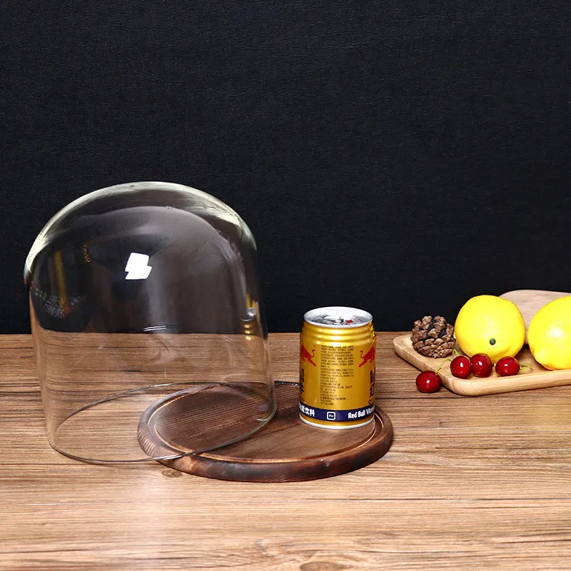 Стеклянный купол Колокол с черным угольным горением/деревянная основа цветочный