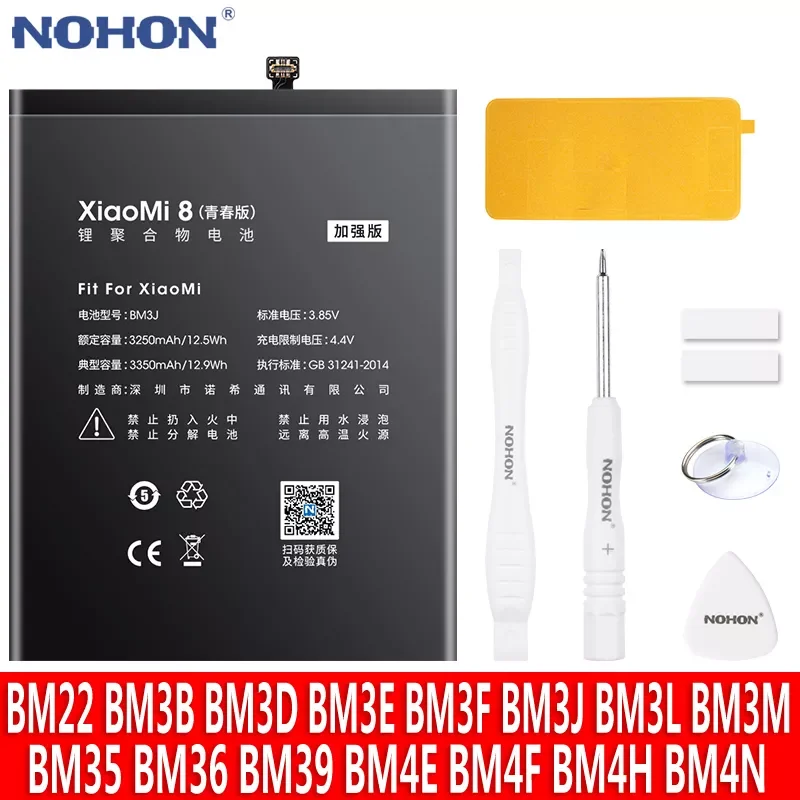 

NEW2023 NOHON Battery For Xiaomi Mi 8 Lite Pro 9 SE 6 5 Mi8 Mi9 9SE 8SE 8Pro 8Lite Replacment Bateria BM22 BM3D BM3E BM3F BM3J B