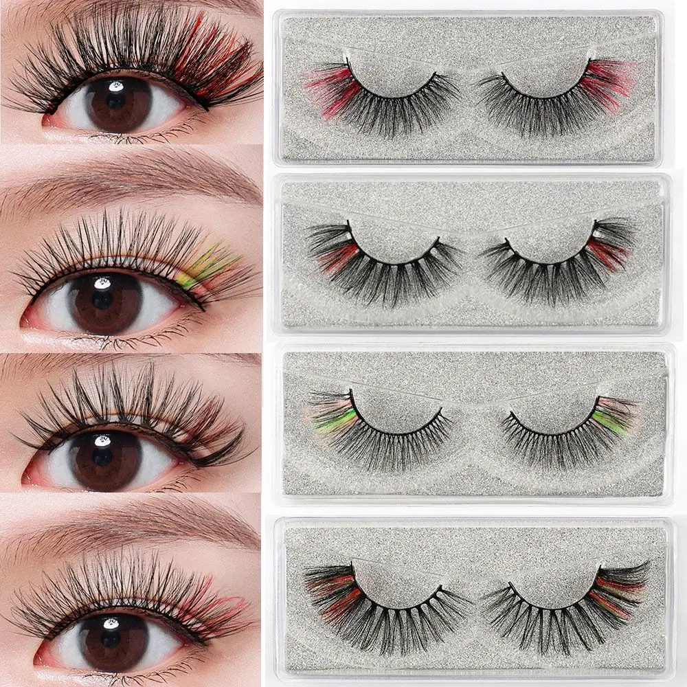 

Women Beauty Pink Blue Red White Eye Lashes Eye Extension Tools 3D Colorful Mix Color Faux Mink Hair False Eyelashes