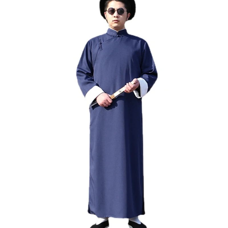 Republic of China Clothing Men's Chinese-Style Vest Tang Suit Long Shirt Cross Talk Unlined Long Gown Stage Performance Clothing