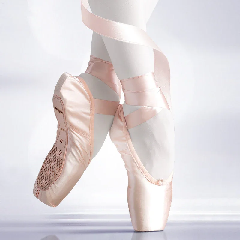 

Профессиональные пуанты для балета, Женская атласная балетная обувь с лентами