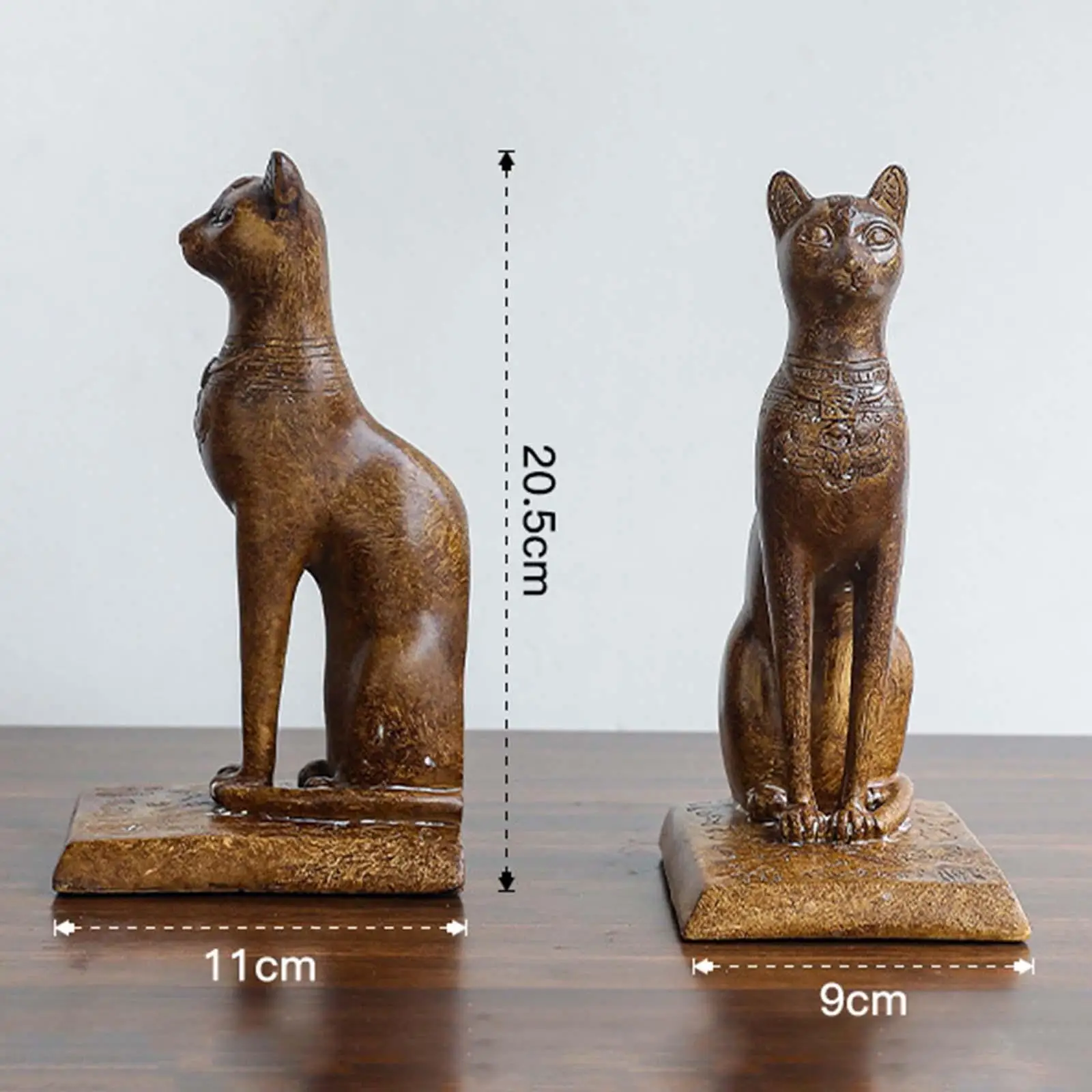 2 Pieces Egyptian Cat Statues Bookends Creative Book Supports Decorative Figurines for Desk Living Room Office Bar Home Decor