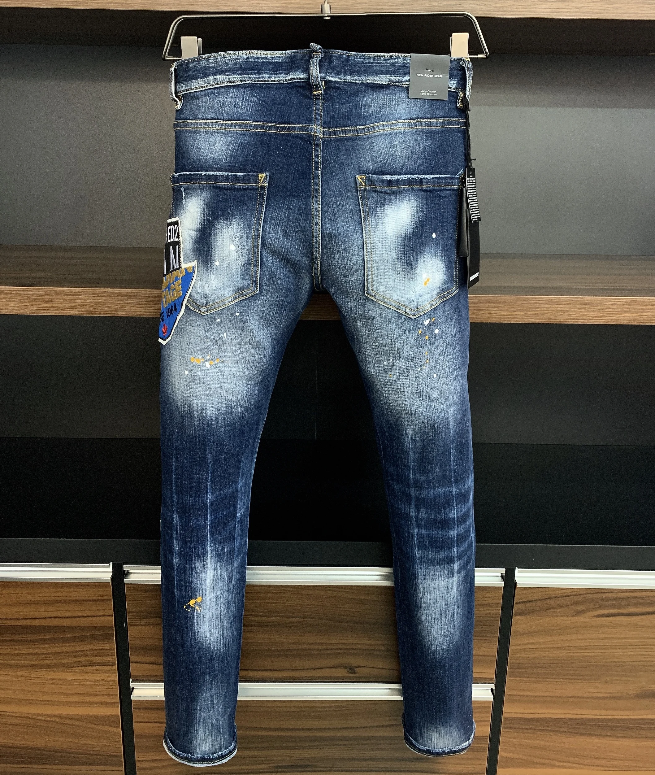 2023 Spring/Summer New D2 Jeans Men's Fashion Men's Wash Simple and Versatile 3D Cutting Small Feet Dark Blue Small Feet