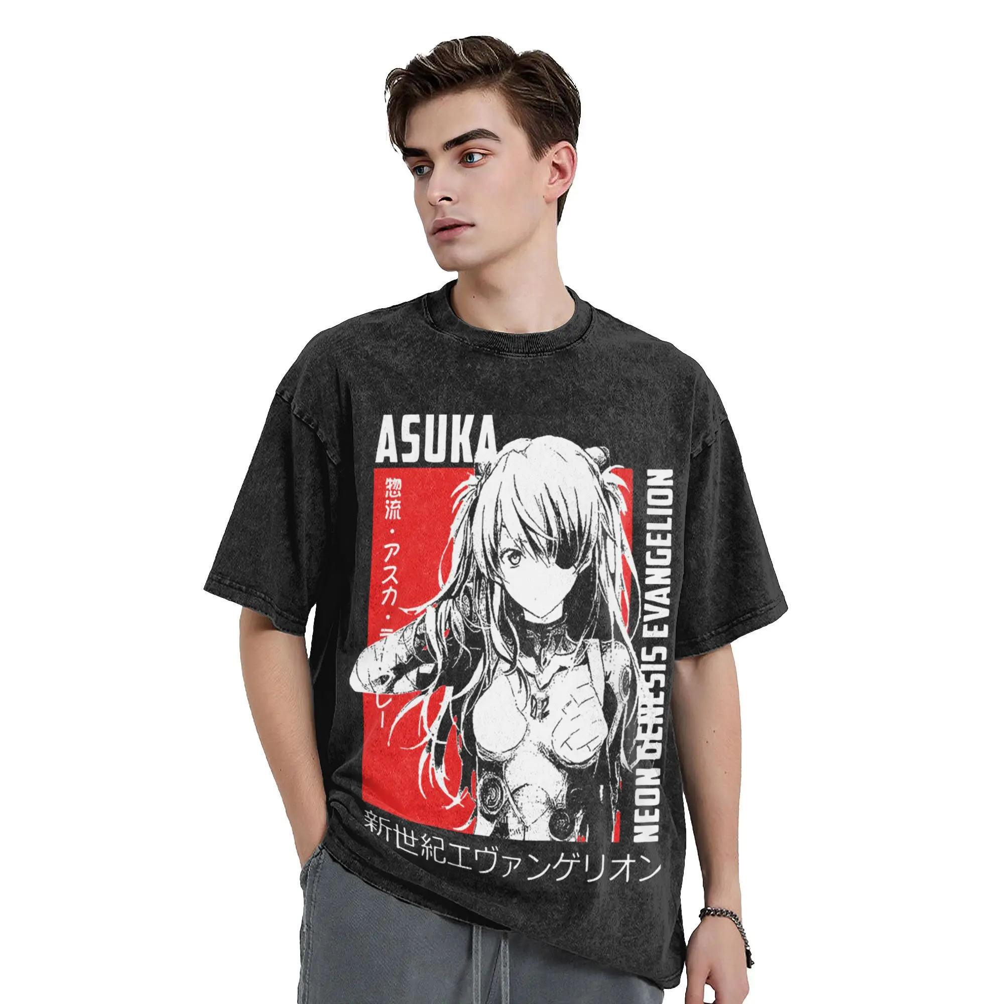 Винтажная стираная футболка Asuka Langley мужские топы из 100% хлопка винтажные Рей Ева