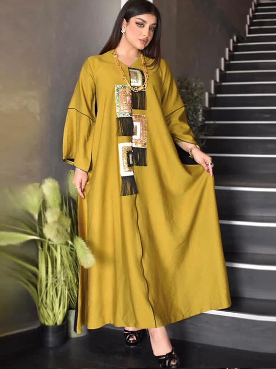 

Sequins Cotton Jalabiya Patchwork Moroccan Caftan Party Evening African Dress Muslim Abaya Arab Dubai Saudi Ramadan Eid Kaftan