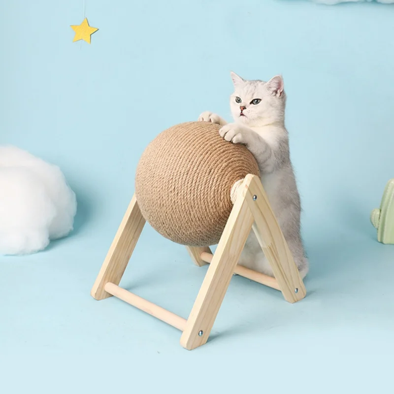 

Cat Scratcher Toy Pet Scratching Ball Wood Stand Kitten Sisal Rope Ball Board Grinding Paws Furniture Supplies Accessories