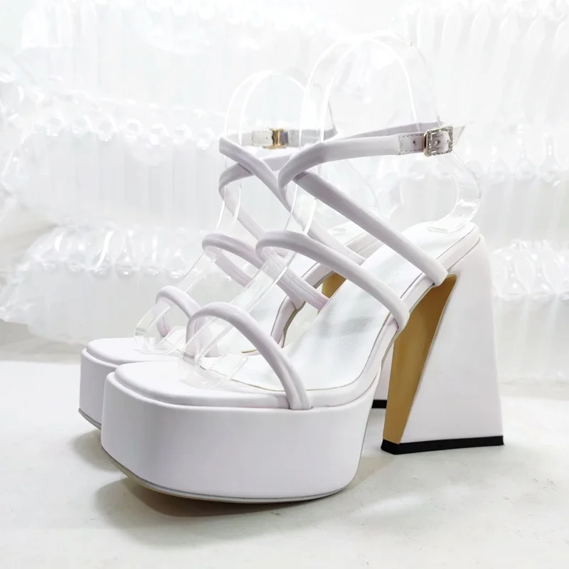 

new roman high heels narrow band shoes women sandals platform female buckle party dress shoes ladies leather beach sandals woman