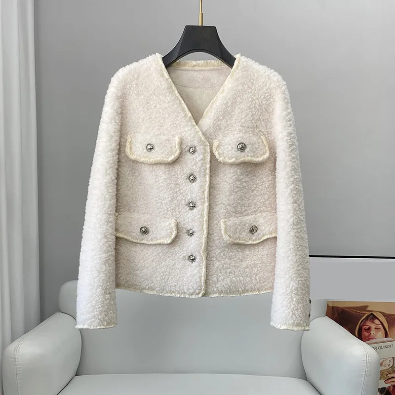 

PUDI Lady Soft Genuine Sheep Shearing Warm Wool Fur Jacket New Design Coat CT292