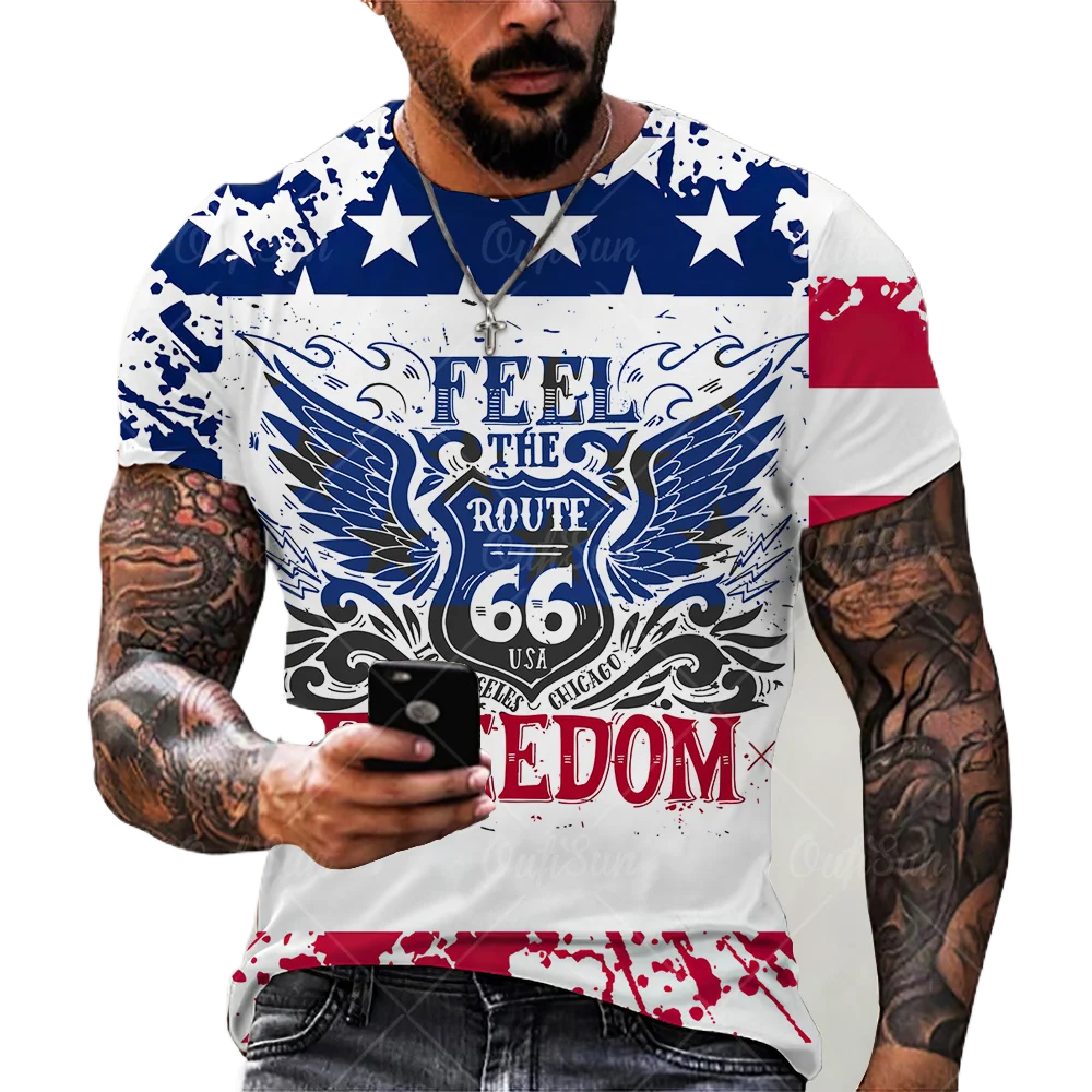 

Route 66 Letters Graphic Vintage T Shirts For Men 2023 Summer Streetwear Fashion T-Shirt Camisetas Tops Tees Ropa Hombre Camisa