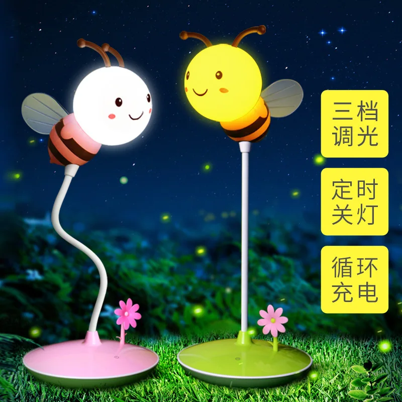 Creative Cute Cartoon Bee Shaped Table Lamp Led Night Light For Kids Baby Childrent With Dimmable Brightness Usb Charging