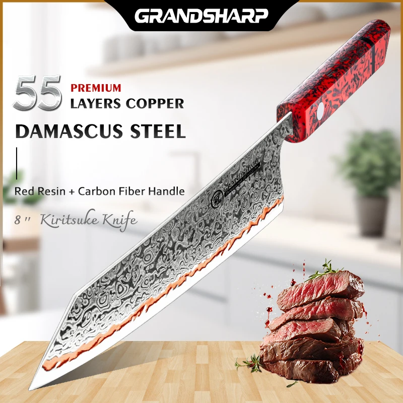Grandsharp 8 дюймов нож Kiritsuke 55 слоев медь Дамасская сталь кухонные аксессуары