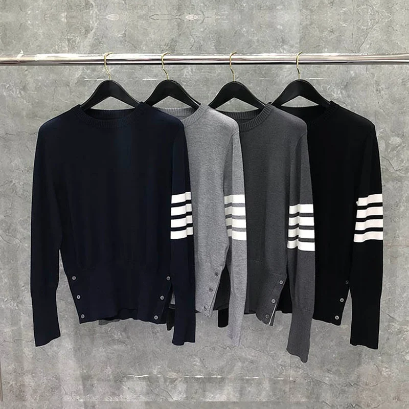 THOM Knit Men's TB Sweaters Autumn Fashion Brand Pullovers Slim Casual Striped 4-Bar Solid Streetwear Casual Sweaters