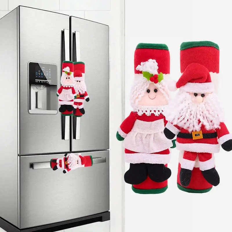 

Refrigerator Handle Covers Santa Snowman Hanging Covers Multifunctioanal 2pcs Microwave Glove Protector Cover For Christmas deco