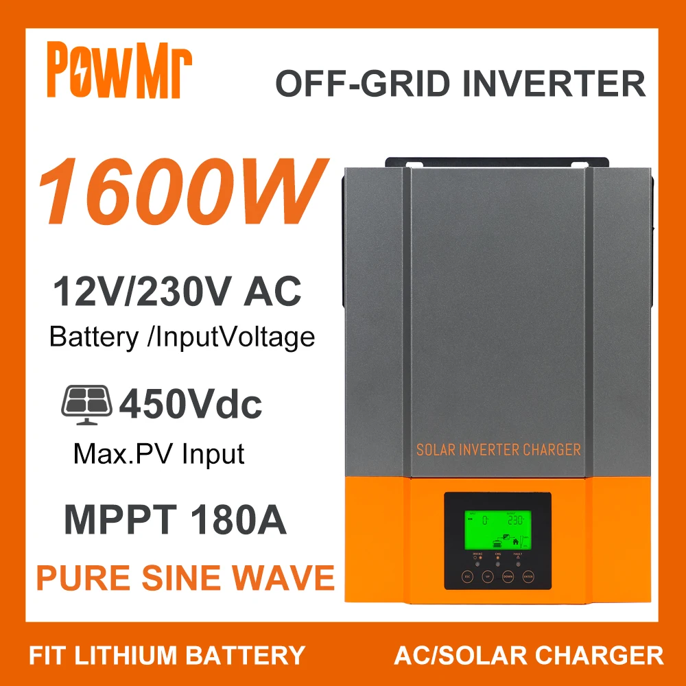 

PowMr Support WIFI Module 1600W 12V MPPT 80A Solar Charger 230V AC with 450VDC Max PV Solar Panel Pure Sine Wave Hybrid Inverter