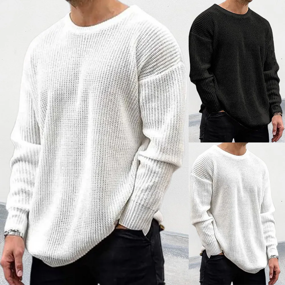 

Knitted Sweater Men Fall/Winter 2023 New Knitwear Solid Color Crewneck Long Sleeve Puller Mens Sweater