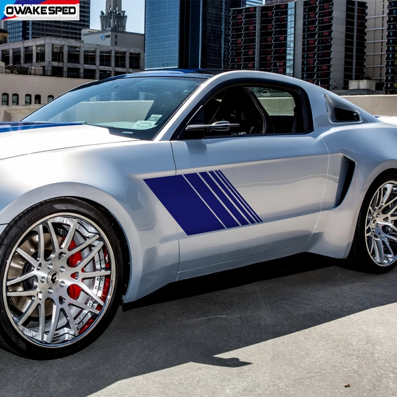 

2pcs Racing Sport Stripes Car Door Side Decor Sticker For Ford Mustang GT Auto Body Vinyl Decals Film Carbon Fiber Accessories
