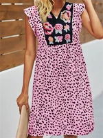 2022 summer new hot sale beach bohemian dress women leopard loose dress casual female flowers print v neck dresses robe female