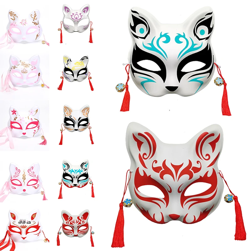 

Anime Fox Mask Cosplay Costume Party Prop Hand-Painted Japanese Half Face Cat Mask Masquerade Festival Ball Kabuki Kitsune Masks