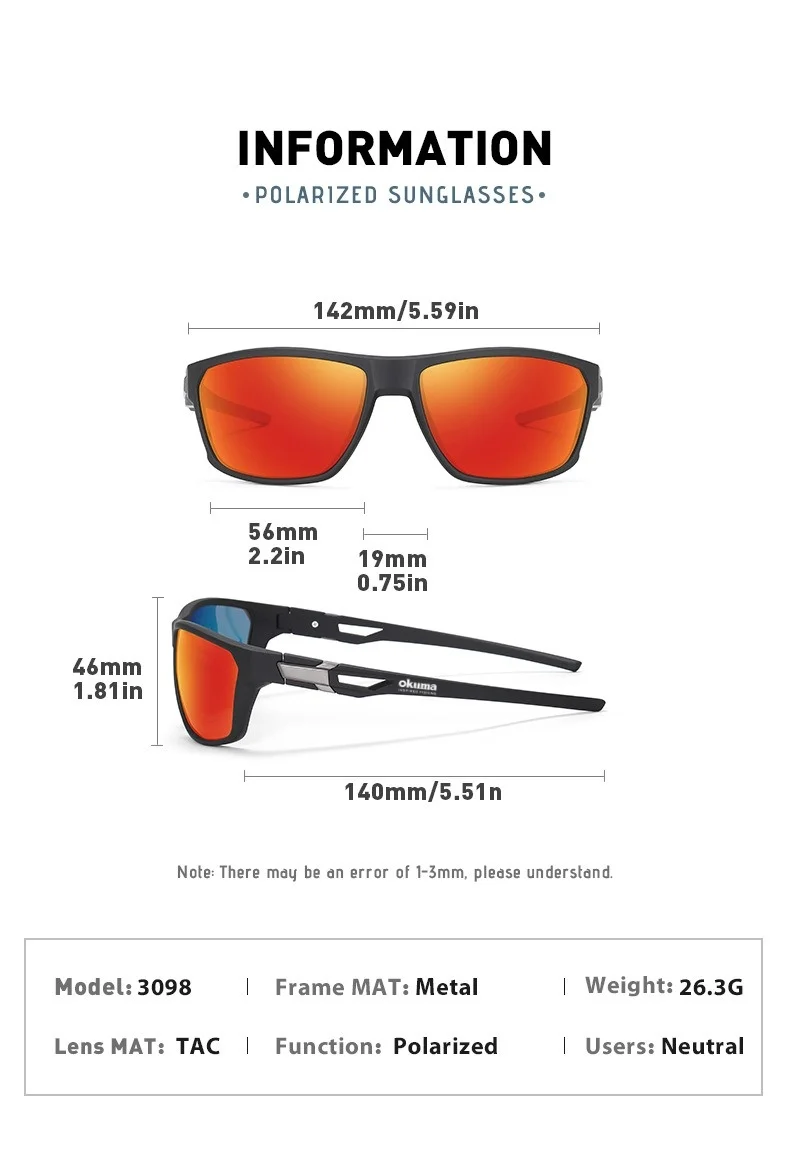 Солнцезащитные спортивные очки OKUMA New Polarized Outdoor Colorful Sun с антибликовым покрытием и эффектом изменения цвета, модель 3098 (art.: 3920da67d2e7f) - 3920da67d2e7f