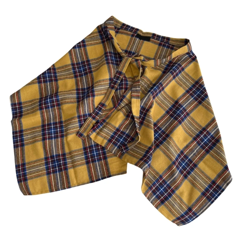 Элегантная юбка с запахом на подоле из искусственной рубашки клетчатая