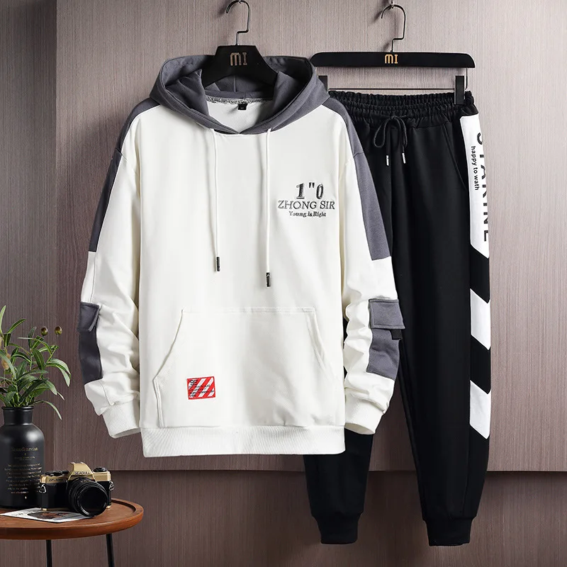 Autumn and winter new men's leisure sports two-piece youth fashion embroidery Hoodie set