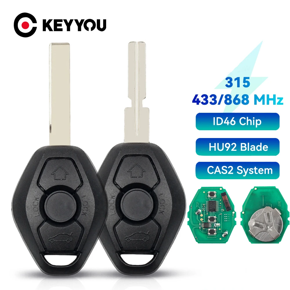 KEYYOU 3 Buttons CAS2 System Car Remote Key For BMW 3/5 7 Series 315/433/868 Mhz with ID46-7953 Chip HU58/HU92 Blade