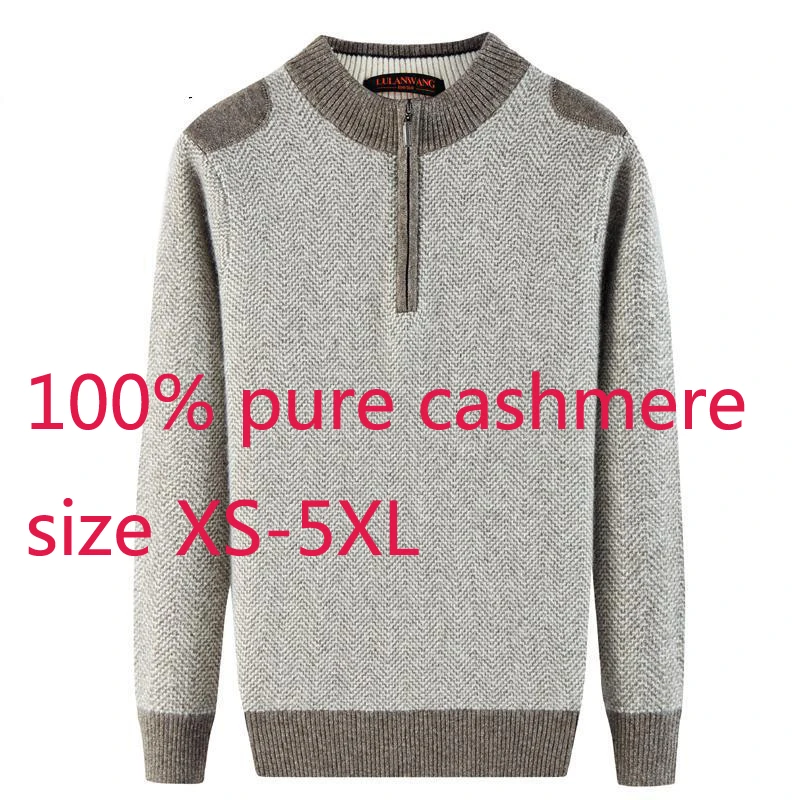 

New High Quality Winter Men 100 Pure Cashmere Semi High Zipper Collar Sweater Thicker Casual Computer Knitted Plus Size XS-5XL