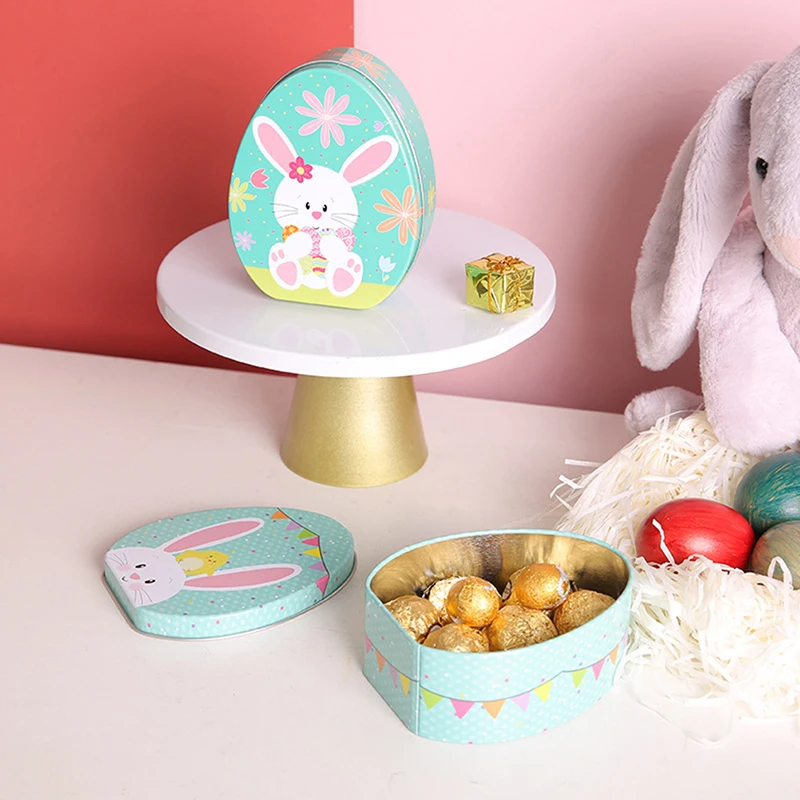 

Cartoon Easter Bunny Box Candy Tin Tins Boxes Gift Cookie Storage Tinplatelids Eggs Metallarge Jar Mini Empty Treat Decor Basket