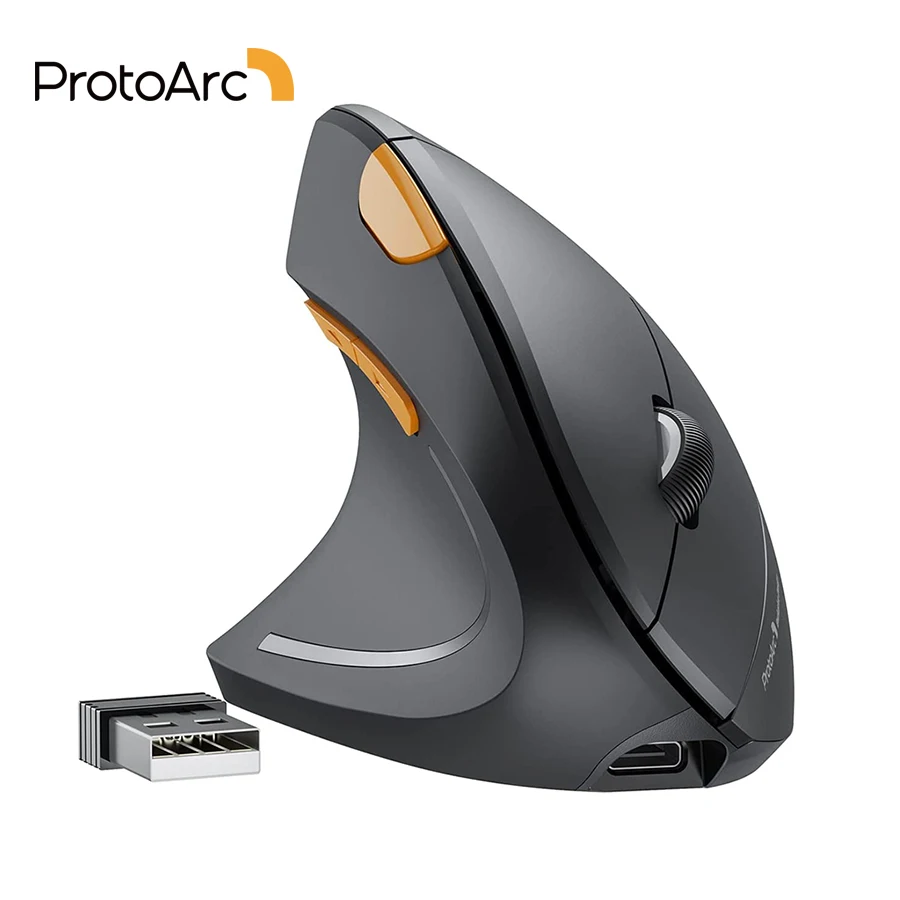 ProtoArc EM13 BT Wireless Vertical Mouse for Left Hand Rechargeable 2.4G USB Engonomic Mice for Computer Laptop Notebook PC