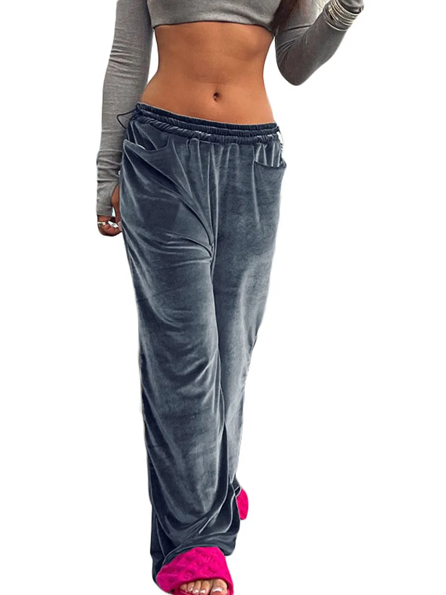 

Женские повседневные Бархатные прямые брюки, мягкие эластичные однотонные свободные брюки с высокой талией и карманами