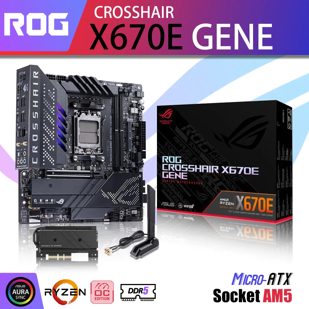 

New ASUS ROG CROSSHAIR X670E GENE AM5 Motherboard DDR5 Mainboard Support AMD Ryzen 7000 Series Processor R5 R7 R9 Kit RGB