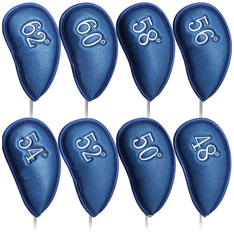 

1 Set Golf Iron Head Set PU Waterproof Golf Club Head Cover For Golf Iron Head 48° 50° 52° 54° 56° 58° 60° 62°, Blue