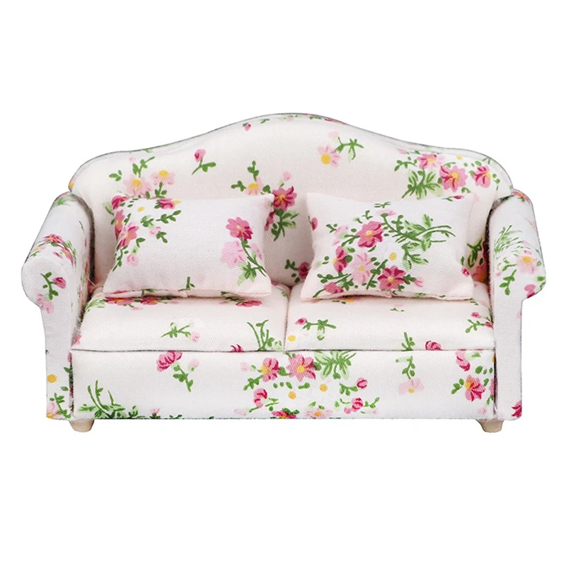

Hot Sale 1/12 Scale Dollhouse Sofa With Two Pillows Miniature Two-Seat Sofa Model For Furniture Dollhouse Bedroom Home Decoratio