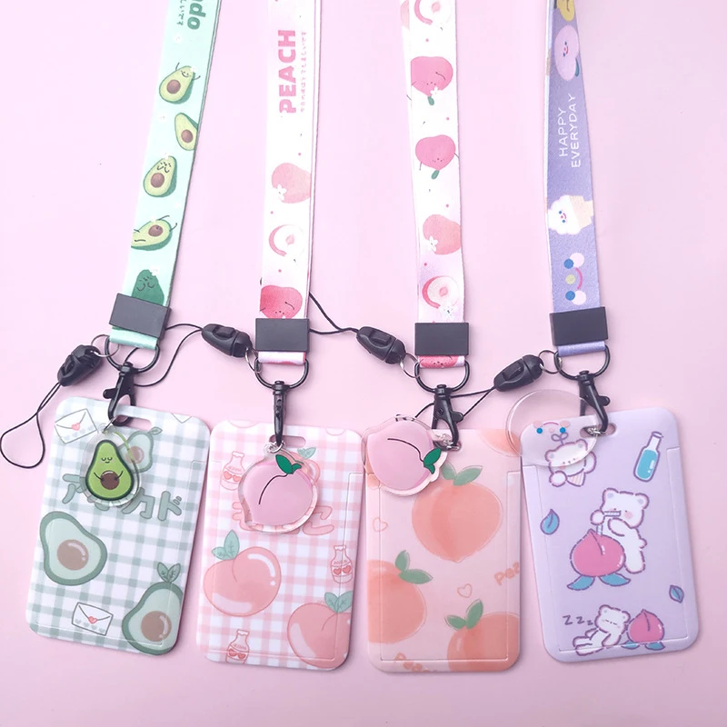 

Sweet Lovely Strawberry Avocado Lanyard Credit Card ID Card Holder Badge Bag Students Women Travel Bank Bus Business Card Holder