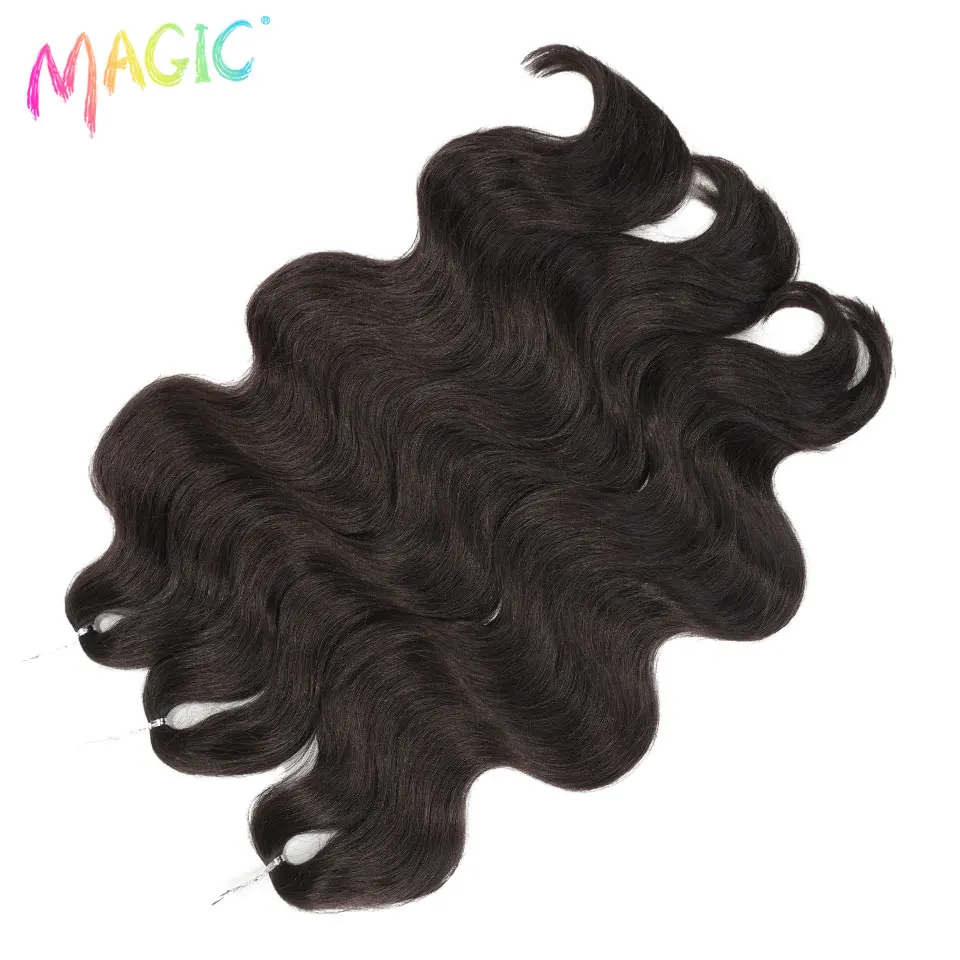Фото Синтетические волнистые волосы для плетения Magic Body Wave, 24 дюйма, 3 шт., для чернокожих женщин, натуральный черный цвет, искусственные волосы для косичек. №2