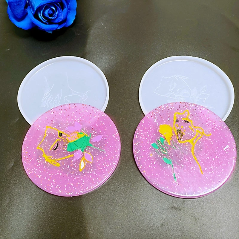 

95AB Resin Coaster Molds Silicone Mat Mould for DIY Art Craft Abstract Women Rose Shaped Mold Unique Pattern Creative Cup Mat