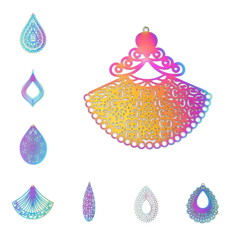 

10 шт. геометрический Нержавеющая сталь Филигранное тиснение для изготовления ювелирных изделий, веерообразная Стиль фиолетовый и голубой ...