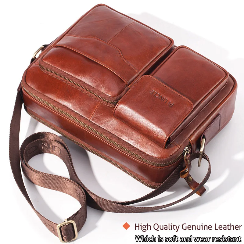 Men Genuine Leather Briefcase Top Layer Leather Male Business Office Tote Bag Crossbody Handbags 10.5'' Ipad Travel Bag Backpack