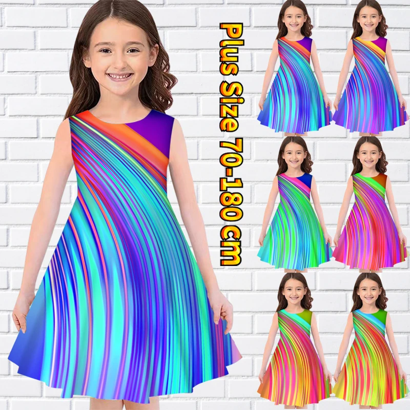 

Летняя Юбка-миди с круглым вырезом и винтажным принтом для маленьких девочек, Милая юбка без рукавов до колен, модное Свободное платье, юбка размера 2022