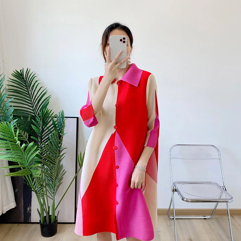 

Miyake pleated cardigan 2022 summer new color matching breasted loose thin thin top coat lapel women's clothing