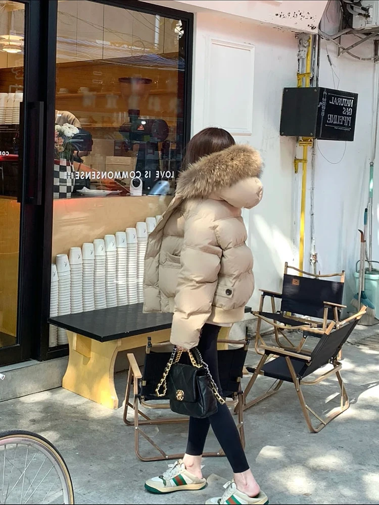 2024 новинка зимы пуховик с большим меховым воротником женский короткий