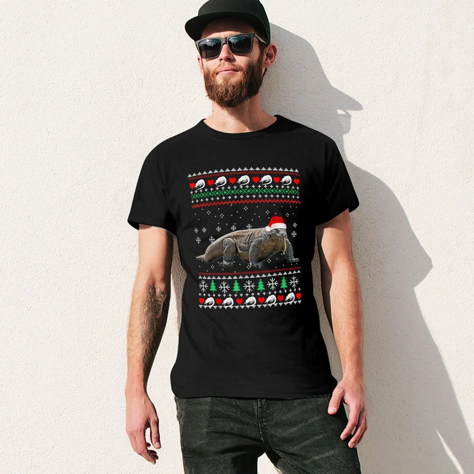 Komodo Dragon Santa Hat Ugly Christmas T-Shirt аниме футболка милые топы облегающие футболки для