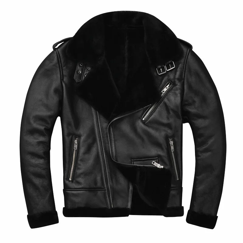 

shipping.Sales man shearling.Mens genuine Free leather jacket.motor biker sheep fur coat,winter warm 100% sheepskin clothes