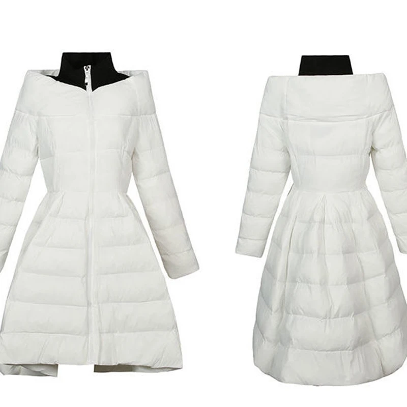 Winter Women Long Slim Cotton Coats 2022 New Hooded Solid Thick Warm Padded Jacket Famale Clothing Parkas White Black Tops Lady
