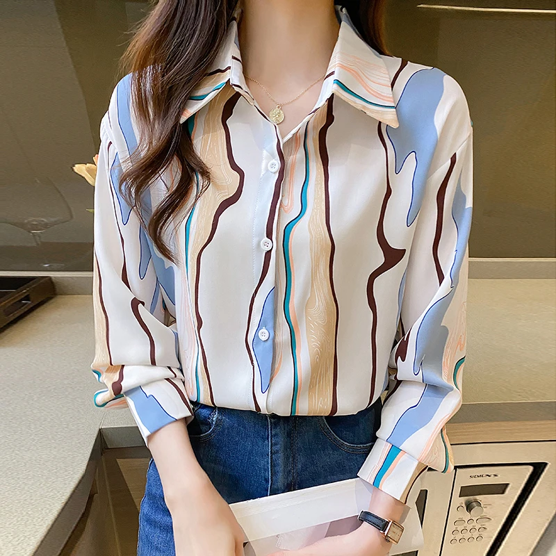 

Autumn Korean Chiffon Women Shirts Elegant Long Sleeve Women Blouses Work Office Lady Women Button Up Shirt Women Tops