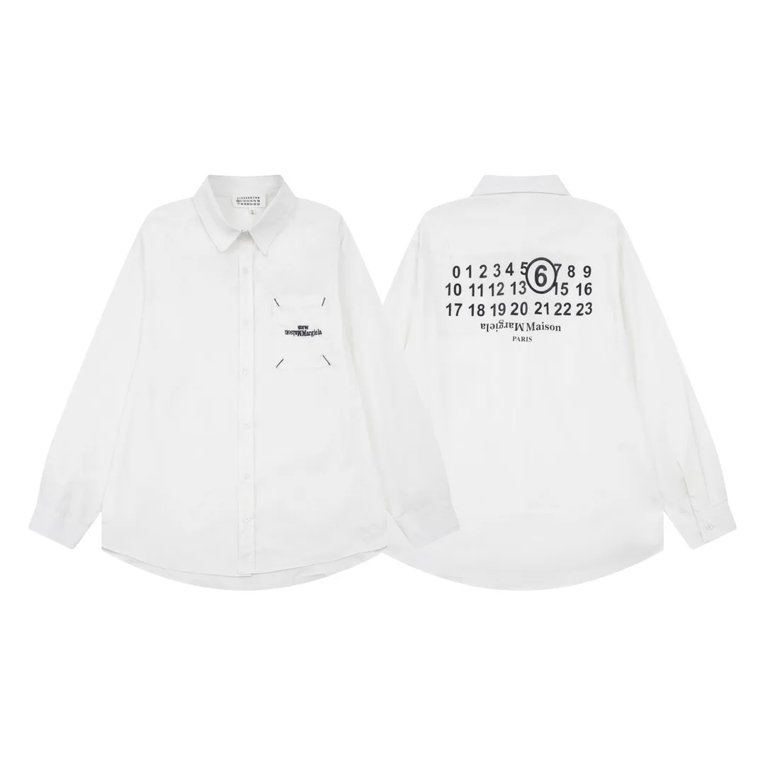 

margiela men's and women's unisex style shirt jacket MM6 pocket logo quad logo embroidery print loose simple long sleeve tops