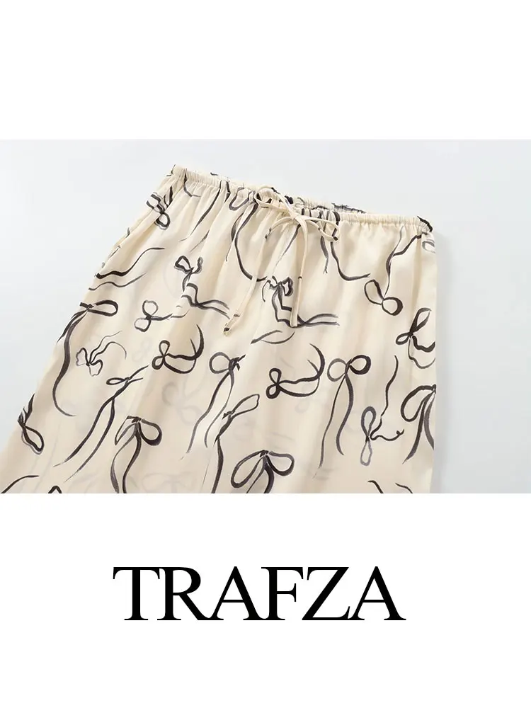 Женские брюки с бантом и принтом TRAFZA свободные длинные штаны широкими штанинами