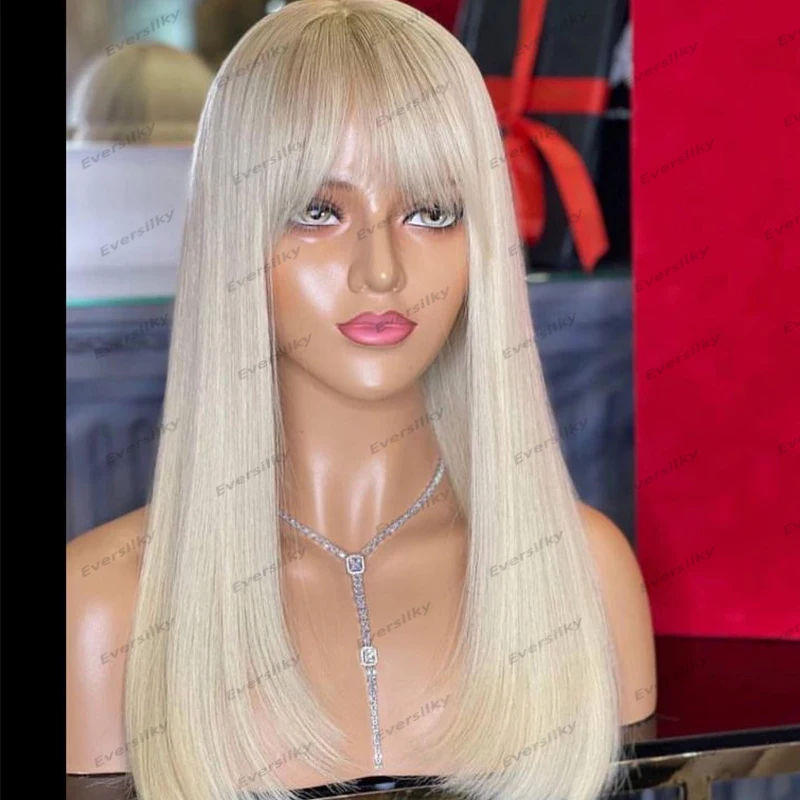 Cute Fringe Human Hair 13x6 Lace Front Wigs for White Women Glueless Transparent Lace Wigs Natural Hairline Platinum Blonde Wig