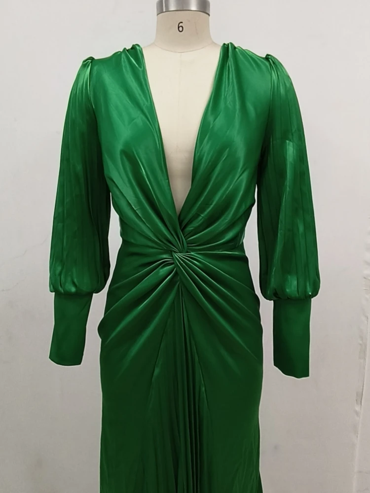 Женское облегающее платье Ailigou Зеленое Длинное Платье с V-образным вырезом и